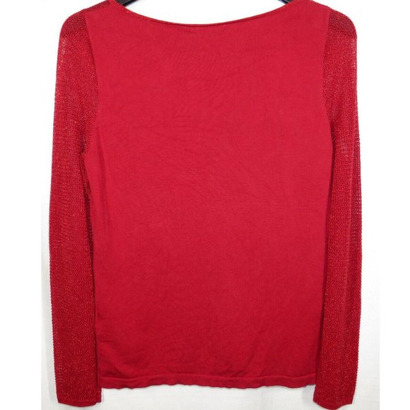 August Silk Red Mesh Trimmed Long Sleeve Knit Top - Picture 6 of 6
